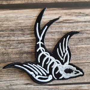 Swallow Skeleton Bird Gothic Punk Embroidered Iron on Patch